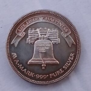 1985 A-mark Liberty 1 Ounce  Liberty Bell .999 Fine Silver Round Vintage Toning